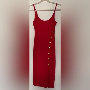 Guess Red Ribbed Bodycon Midi Dress